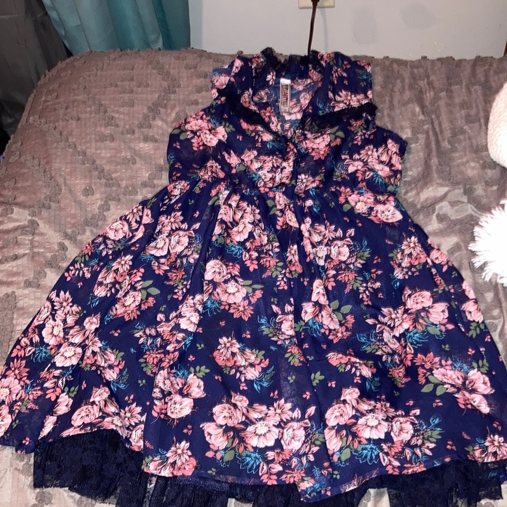 Pretty pink and blue button down dress.